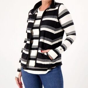 Cuddl Duds Women's Top XL Perfect Pair Fleecewear Vest Set Black White Stripe